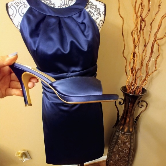 Dark blue/navy satin shoes - Picture 1 of 3